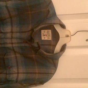 Red Head Mens Button Up Blue & Brown Plaid Flannel Shirt Size M